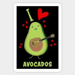 I Love Avocados With Hearts Avocado Playing Guitar Funny Magnet